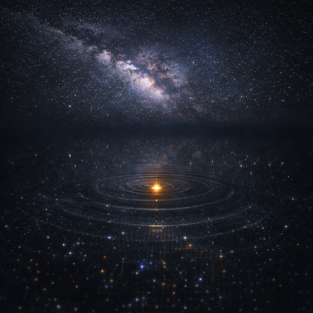 The Inner Meridian album cover - cosmic Milky Way over rippling water